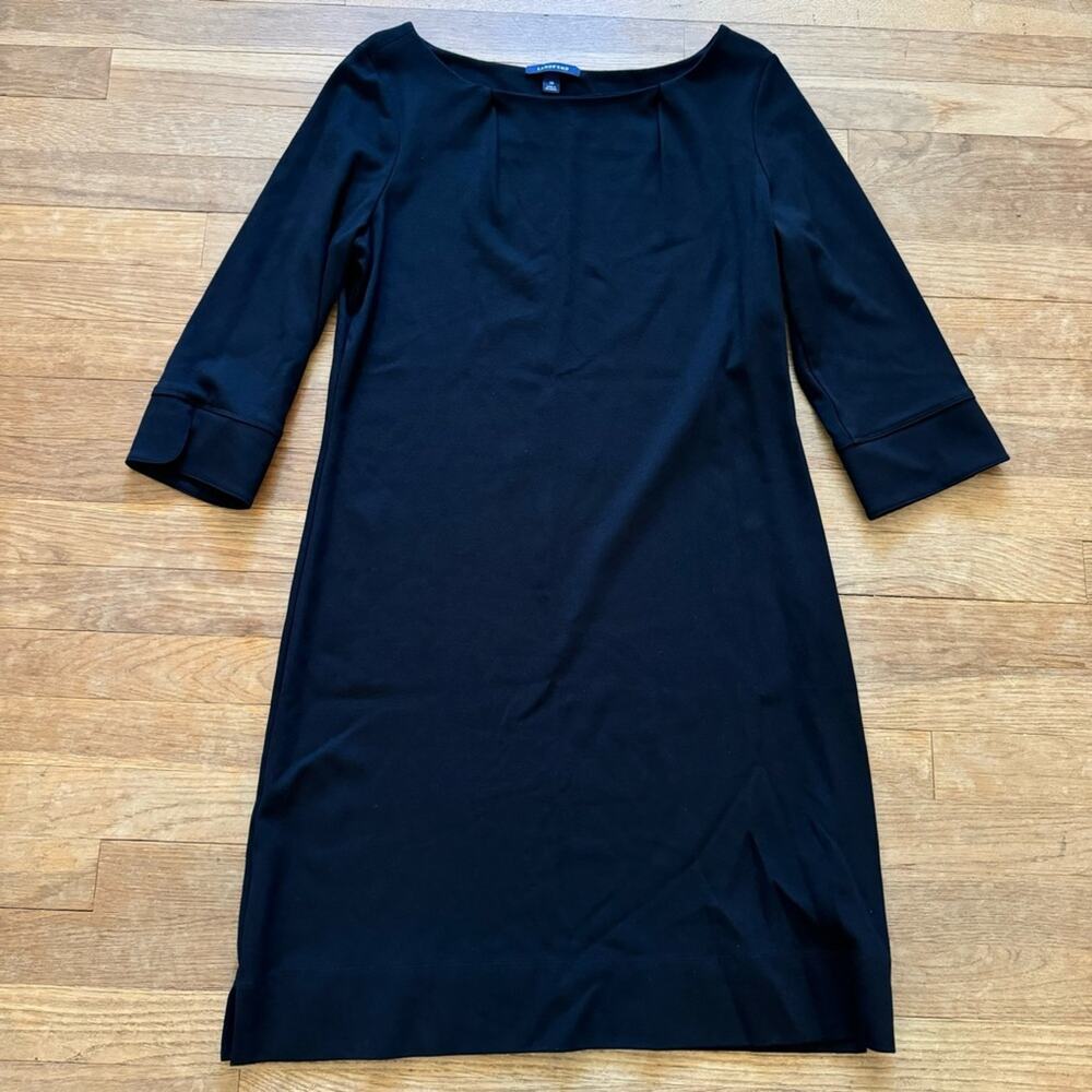 Lands' End black 3/4 sleeve midi shift dress size 10
 b31